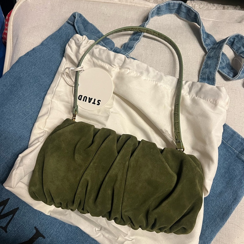 NWT STAUD Olive Green Suede Bean Shoulder Bag
